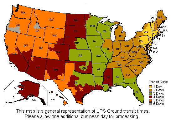 UPS Ground transit time map